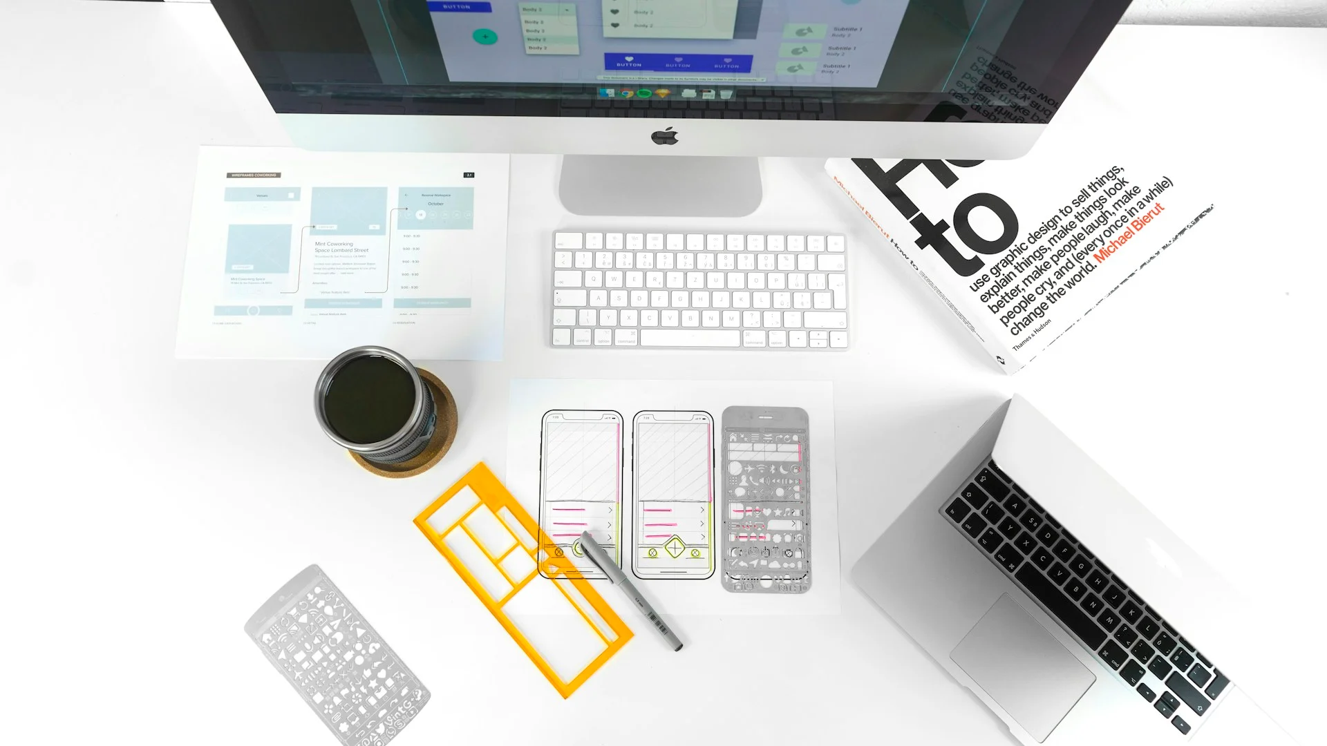 UX wireframes and design sketches showing deliberate integration flow design process on desk
