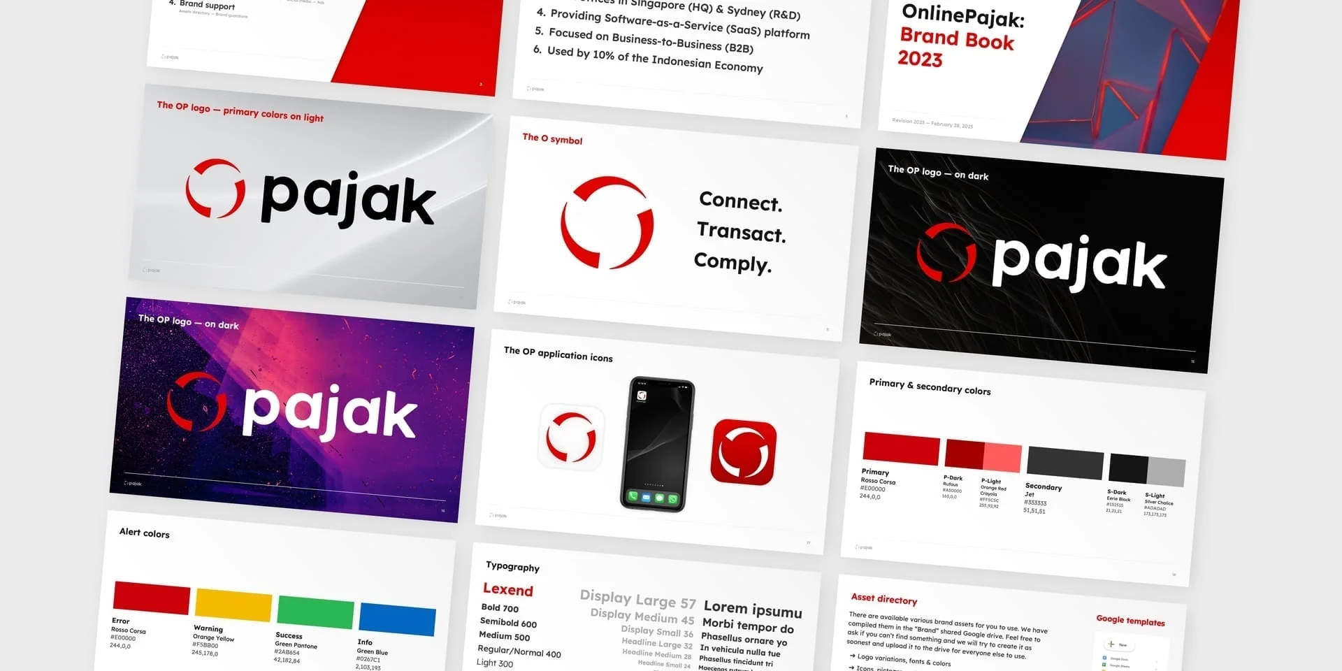 OnlinePajak brand book showing design system and visual identity