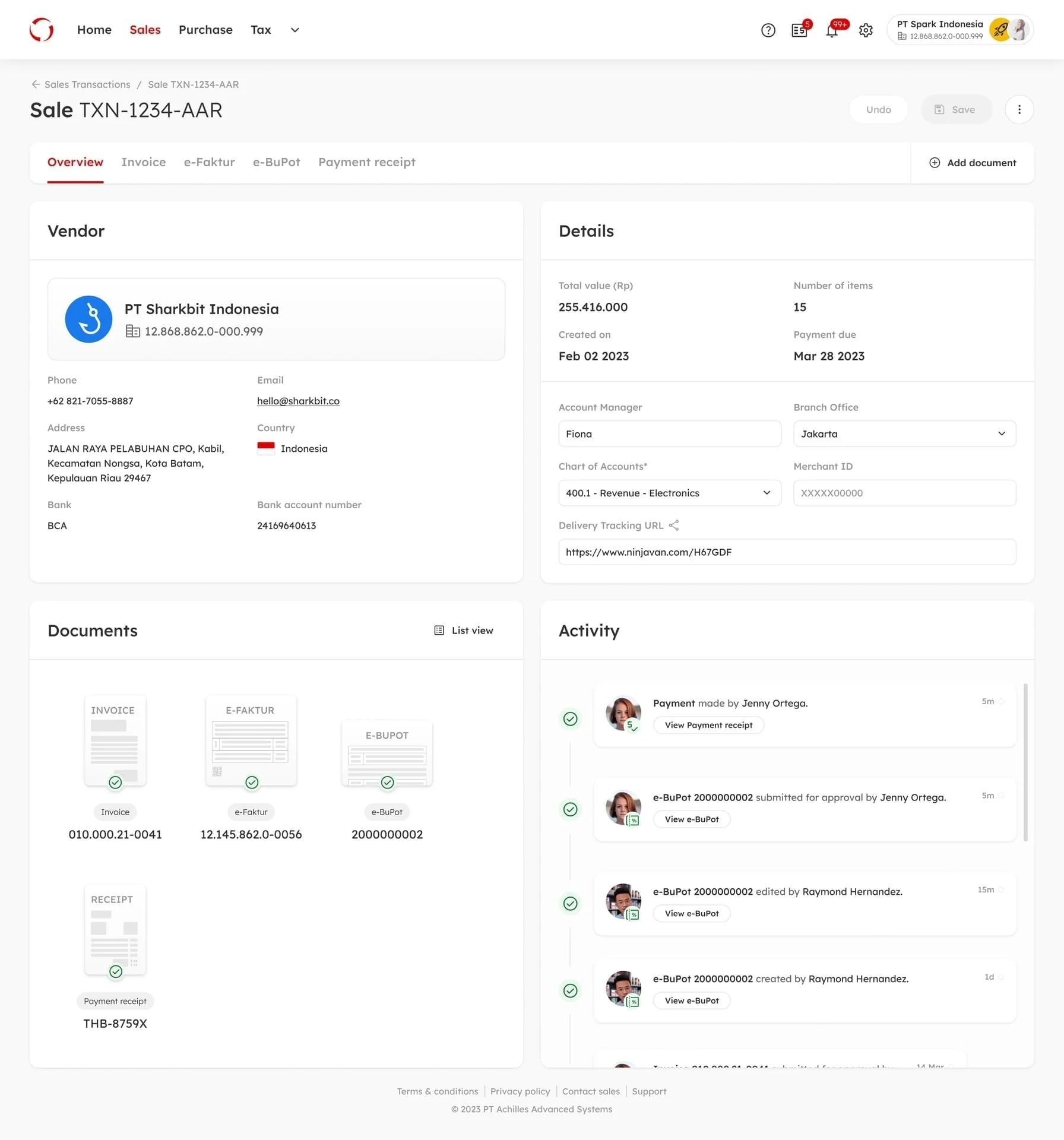 One-Transaction sales overview showing a unified cross-module flow