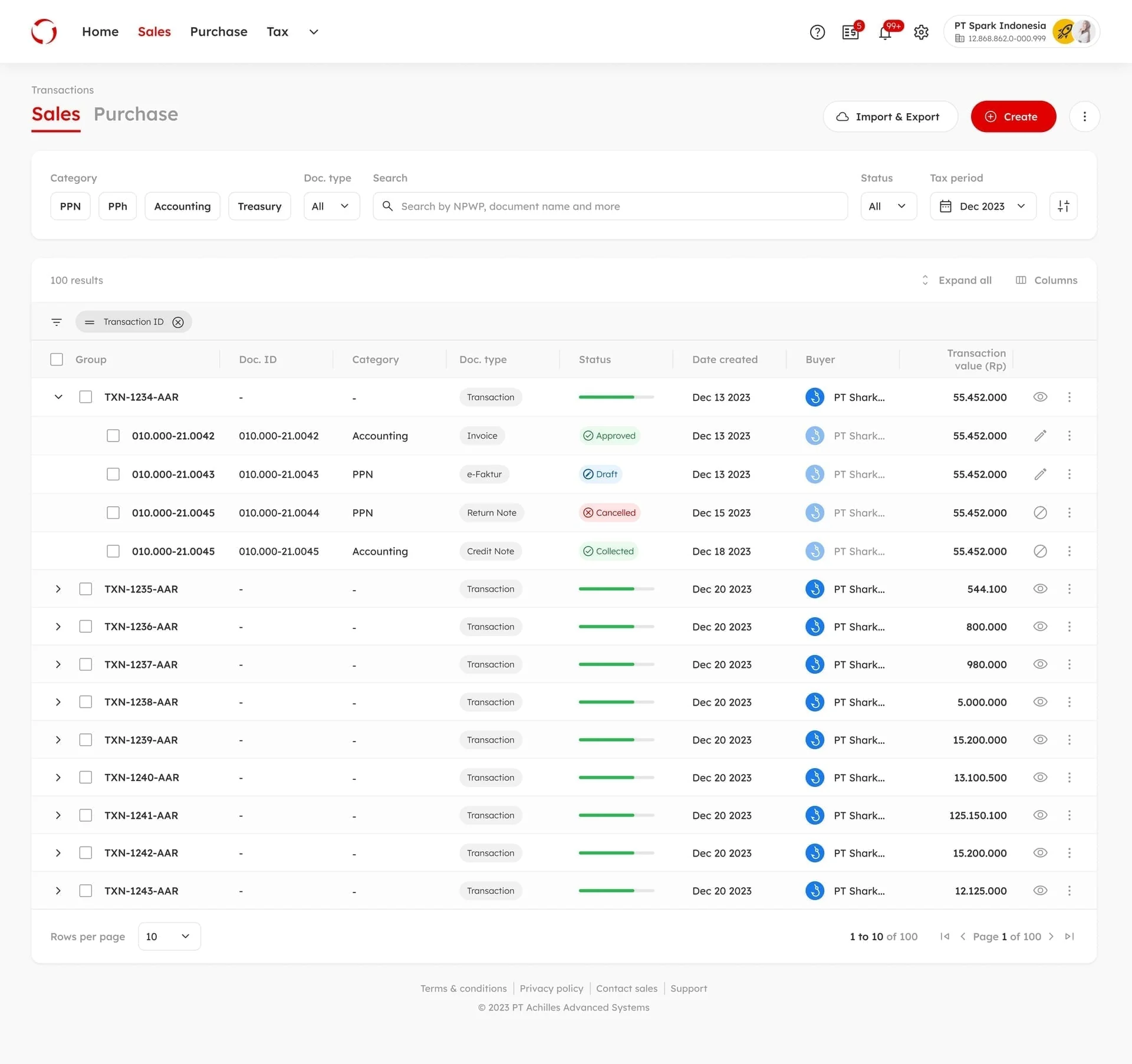 One-Transaction sales listing with streamlined data management